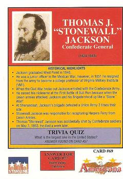 1992 Starline Americana #69 Stonewall Jackson Back