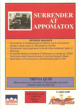 1992 Starline Americana #109 Surrender at Appomatox Back