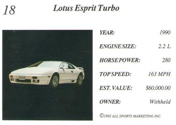 1992 All Sports Marketing Exotic Dreams #18 1990 Lotus Esprit Turbo Back