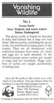 1988 Brooke Bond Vanishing Wildlife #1 Green Turtle Back