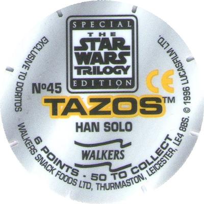 1996 Walkers Star Wars Trilogy Special Edition Tazo's #45 Han Solo Back