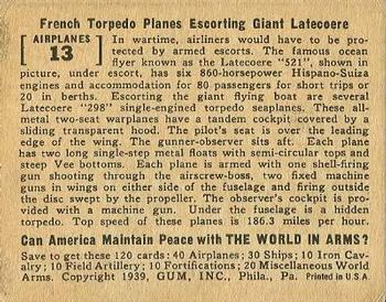 1939 Gum Inc. World In Arms (R173) #Airplanes 13 French Torpedo Planes Escorting Giant Letecoere Back