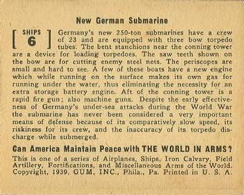 1939 Gum Inc. World In Arms (R173) #Ships 6 New German Submarine Back