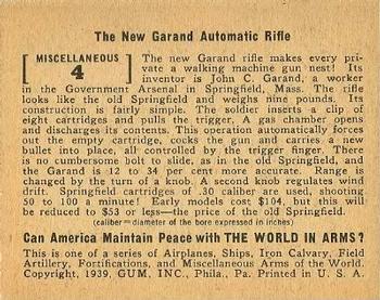 1939 Gum Inc. World In Arms (R173) #Miscellaneous 4 The New Garand Automatic Rifle Back