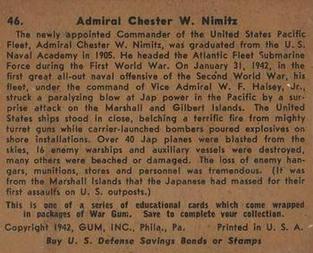 1942 War Gum (R164) #46 Chester Nimitz Back
