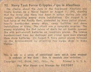 1942 War Gum (R164) #92 Navy Task Force Cripples Japs in Aleutians Back