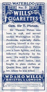 1990 Imperial 1915 Wills's Waterloo (reprint) #3 Gen. Sir T. Picton Back