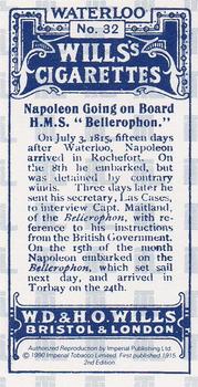 1990 Imperial 1915 Wills's Waterloo (reprint) #32 Napoleon going on board H.M.S. Bellerophon Back