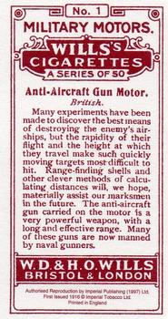 1997 Imperial Publishing Ltd Military Motors #1 Anti-Aircraft Gun Motor Back