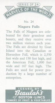 1954 Beaulah's Marvels of the World #24 Niagara Falls Back
