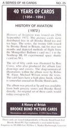 1994 Brooke Bond 40 Years of Cards (Black Back) #25 History of Aviation Back