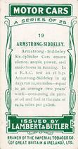 1922 Lambert & Butler Motor Cars #19 Armstrong-Siddeley Back