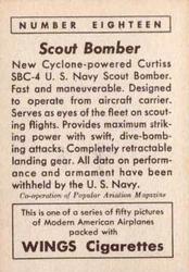 1940 Wings Modern American Airplanes No Letter Series (T87) #18 U.S. Navy Scout Bomber Back