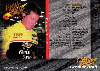 1994 Wheels High Gear Power Pack Team Set Miller Genuine Draft - Gold #8 Bill Wilburn Back