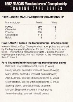 1992 Ford Motorsports NASCAR Manufacturers' Championship #NNO Header Card Back