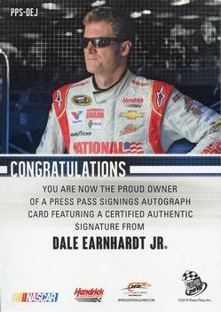 2015 Press Pass Cup Chase - Press Pass Signings #PPS-DEJ Dale Earnhardt Jr. Back