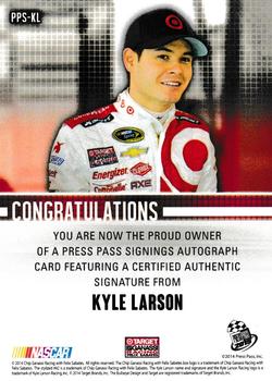 2015 Press Pass Cup Chase - Press Pass Signings #PPS-KL Kyle Larson Back