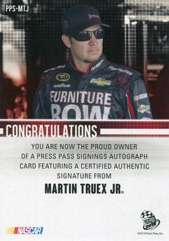 2015 Press Pass Cup Chase - Press Pass Signings #PPS-MTJ Martin Truex Jr. Back