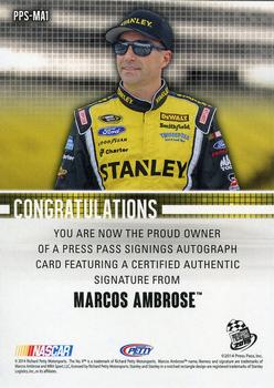 2015 Press Pass Cup Chase - Press Pass Signings Blue #PPS-MA1 Marcos Ambrose Back