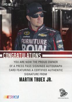 2015 Press Pass Cup Chase - Press Pass Signings Red #PPS-MTJ Martin Truex Jr. Back