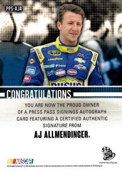 2015 Press Pass Cup Chase - Press Pass Signings Red #PPS-AJA A.J. Allmendinger Back