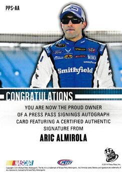 2015 Press Pass Cup Chase - Press Pass Signings Red #PPS-AA Aric Almirola Back