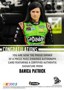 2015 Press Pass Cup Chase - Press Pass Signings Red #PPS-DP Danica Patrick Back