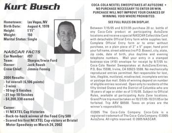 2005 Coca-Cola Racing Family AutoZone #NNO Kurt Busch Back