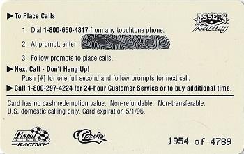 1995 Assets - $2 Phone Cards #NNO Ward Burton Back