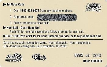 1995 Assets - 1-Minute Phone Cards Gold Signature #NNO Ward Burton Back