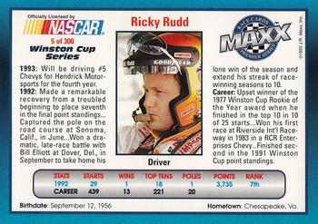 1993 Maxx Premier Series #5 Ricky Rudd Back
