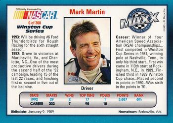 1993 Maxx Premier Series #6 Mark Martin Back