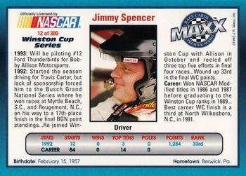 1993 Maxx Premier Series #12 Jimmy Spencer Back