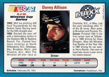 1993 Maxx Premier Series #28 Davey Allison Back