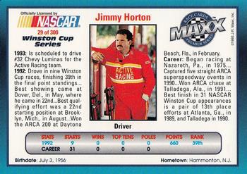1993 Maxx Premier Series #29 Jimmy Horton Back
