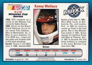 1993 Maxx Premier Series #40 Kenny Wallace Back