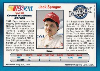 1993 Maxx Premier Series #54 Jack Sprague Back