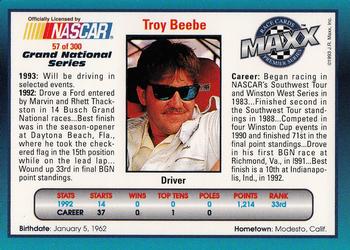 1993 Maxx Premier Series #57 Troy Beebe Back