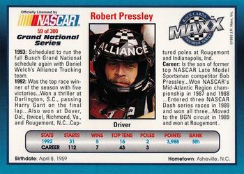 1993 Maxx Premier Series #59 Robert Pressley Back