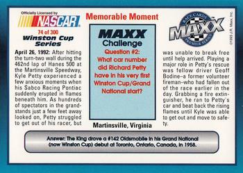 1993 Maxx Premier Series #74 Kyle Petty's Car Back