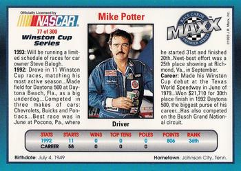 1993 Maxx Premier Series #77 Mike Potter Back
