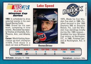 1993 Maxx Premier Series #83 Lake Speed Back