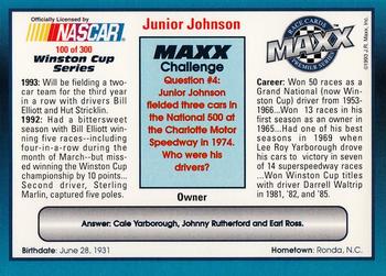 1993 Maxx Premier Series #100 Junior Johnson Back