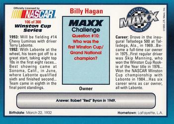 1993 Maxx Premier Series #106 Billy Hagan Back
