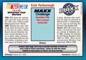 1993 Maxx Premier Series #136 Cale Yarborough Back