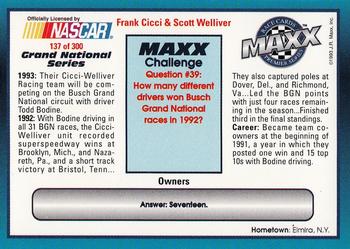 1993 Maxx Premier Series #137 Frank Cicci/Scott Welliver Back