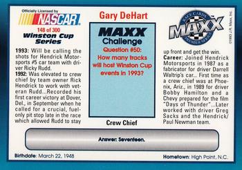 1993 Maxx Premier Series #148 Gary DeHart Back