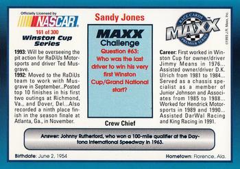 1993 Maxx Premier Series #161 Sandy Jones Back