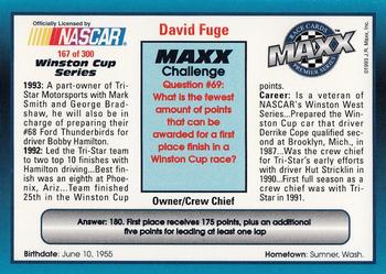 1993 Maxx Premier Series #167 David Fuge Back