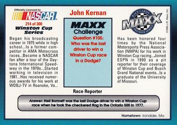 1993 Maxx Premier Series #214 John Kernan Back